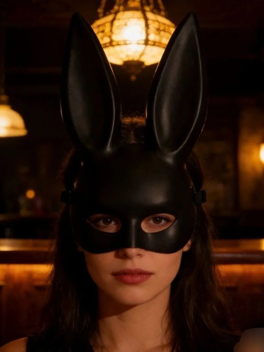 Matte Black Bunny Girl Mask, Sexy Cosplay Eye Mask, Halloween Costume Party Prop